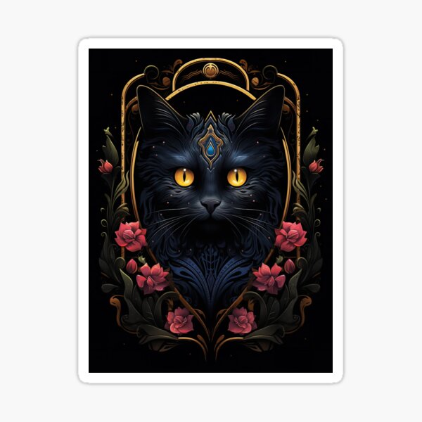 Black Cat in Gothic Theme Inside a Frame 3 Sticker for Sale by eyestetix