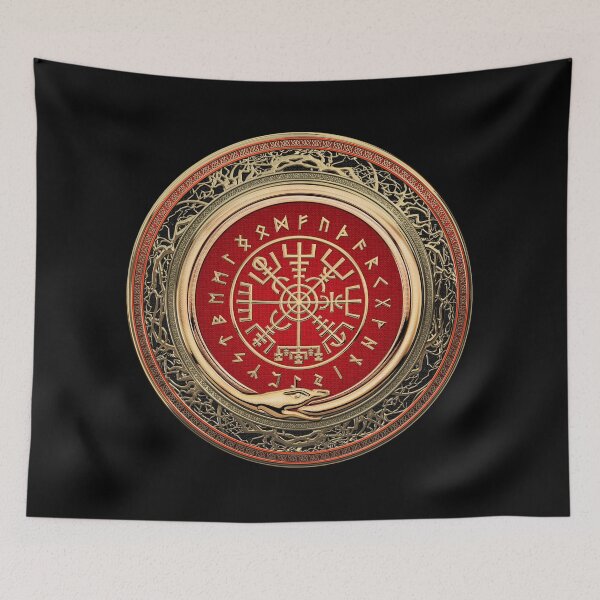 Item preview, Vegvisir - A Gold Magic Viking Runic Compass on Black Leather designed and sold by Serge Averbukh Art Studio.