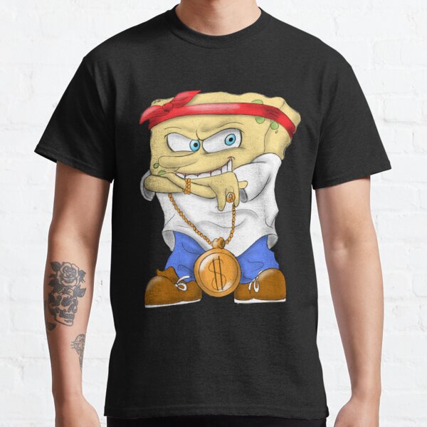 Camiseta Masculina Estampa Bob Esponja Gangster Preta