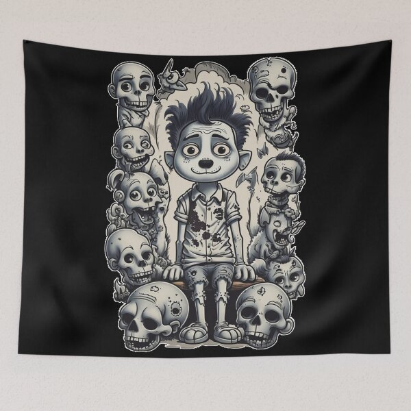 Item preview, Black and White Weird Frankenweenie As a Boy Cartoon Spooky Dog Tattoo designed and sold by Cesar Caligula.