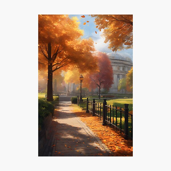 Item preview, Gold Autumn in the city park, painting designed and sold by VanillaBlueSky.