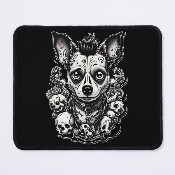 Item preview, Black and White Weird Funny Cartoon Spooky Dog Tattoo designed and sold by Cesar Caligula.