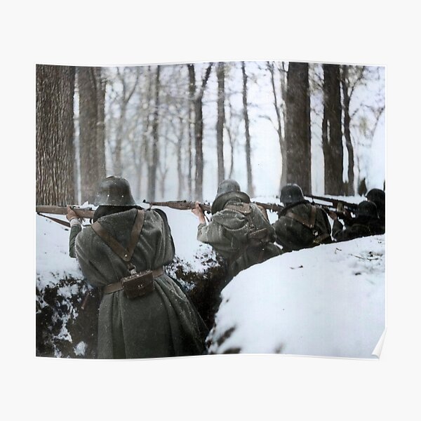 Soldiers aiming in trenches, Sierra de Guadarrama, 1936. Poster