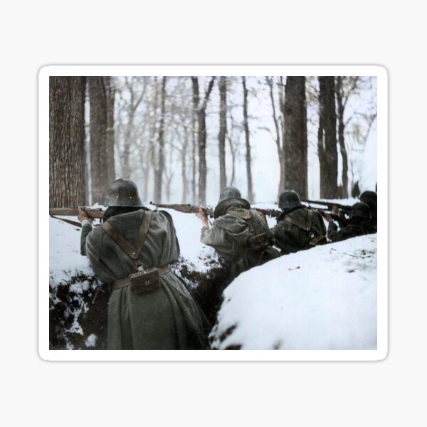 Soldiers aiming in trenches, Sierra de Guadarrama, 1936. Sticker