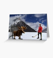 NOW THATS REAL CANADIAN HOCKEY...STARRING MOOSE AS GOALIE...R.C.M.P. MOUNTIE (POLICE) PICTURE AND OR CARD,PRINTS ECT. Greeting Card