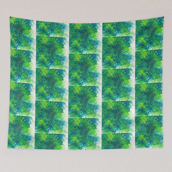 Item preview, Sacred Token From The Emerald Tablet #610 Original Hand-painted Abstract Painting Detail 3 In Teal Blue Green Yellow Earth Tones Inspired By Gaia Mother Nature Spring Summer Rain Forest Aquatic Plants designed and sold by Rainbow Artist Orlando L.