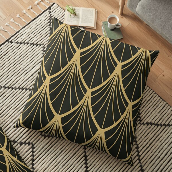Elegant,Art deco, gold,black,fan,pattern,chic,vintage,modern,trendy,beautiful Floor Pillow