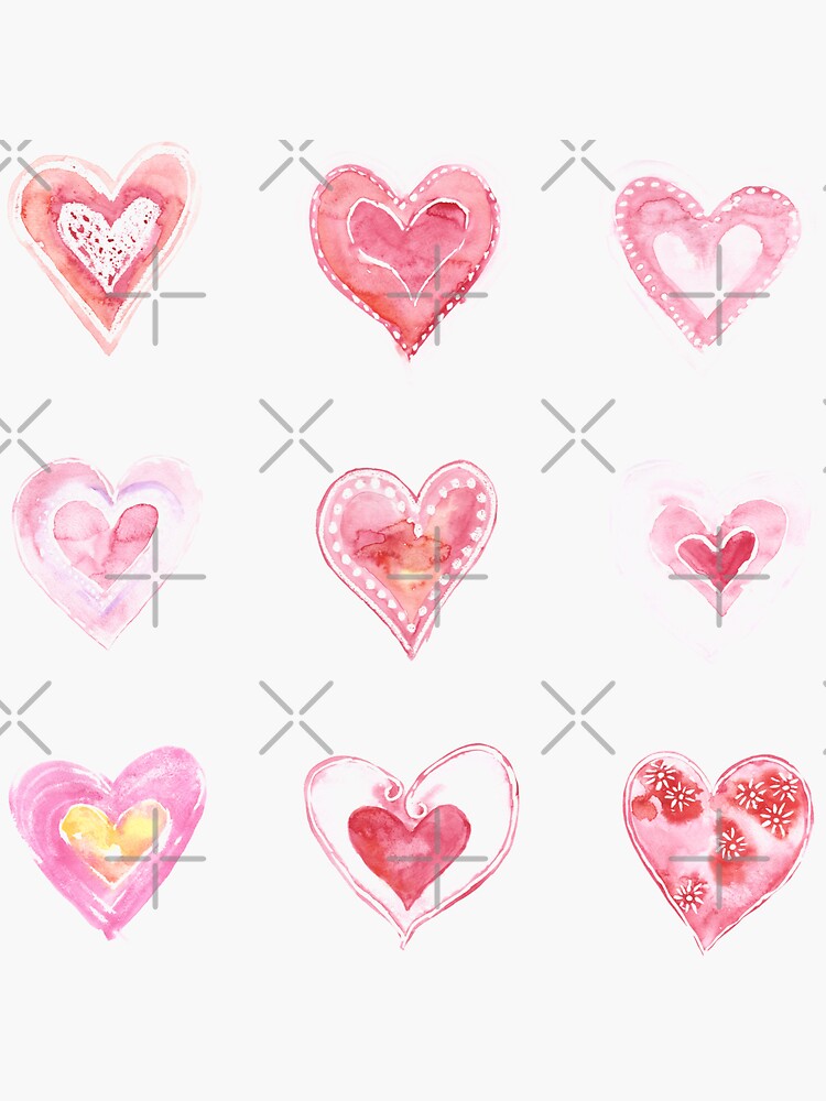 Watercolor Hearts Set, Watercolor Texture Sticker for Sale by  graphic-genie