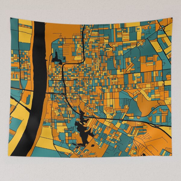 Aperçu de l'œuvre Modèle de carte de Baton Rouge en orange et sarcelle créée et vendue par PatternMaps.