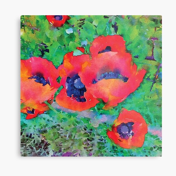 Watercolor Poppies- 2 Metal Print