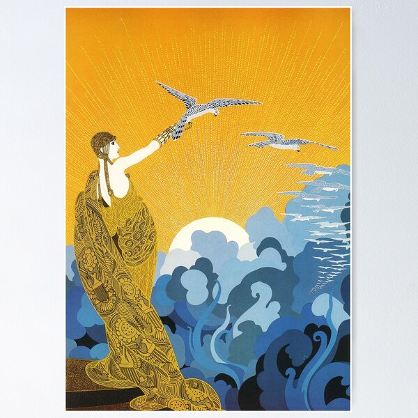 Item preview, Art Deco era fashion, woman with birds and ocean designed and sold by Glimmersmith.