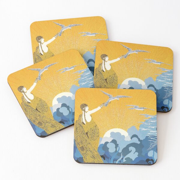 Item preview, Art Deco era fashion, woman with birds and ocean designed and sold by Glimmersmith.