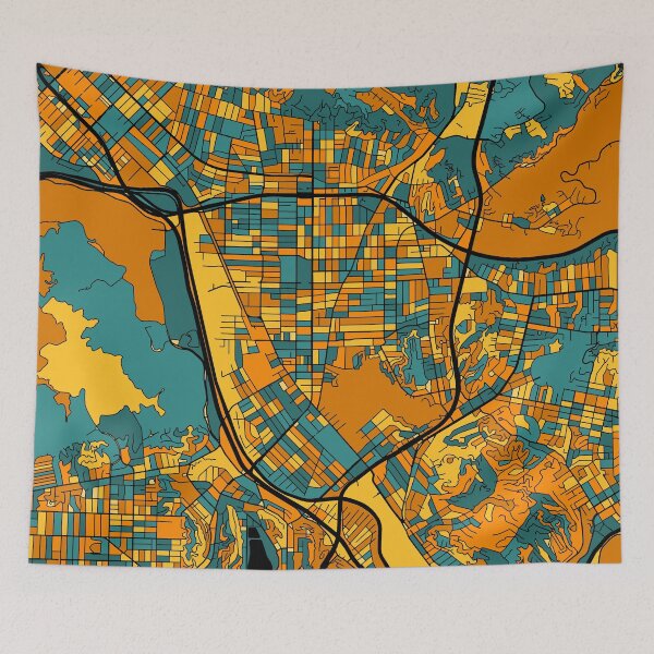 Item preview, Glendale Map Pattern in Orange & Teal designed and sold by PatternMaps.