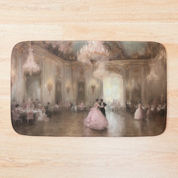 Item preview, Coquette aesthetic vintage painting of an old pink ballroom designed and sold by Coquette Art.