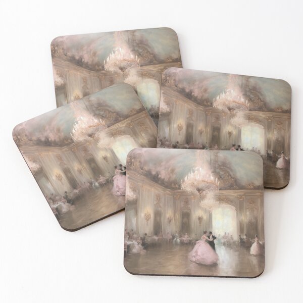 Item preview, Coquette aesthetic vintage painting of an old pink ballroom designed and sold by Coquette Art.