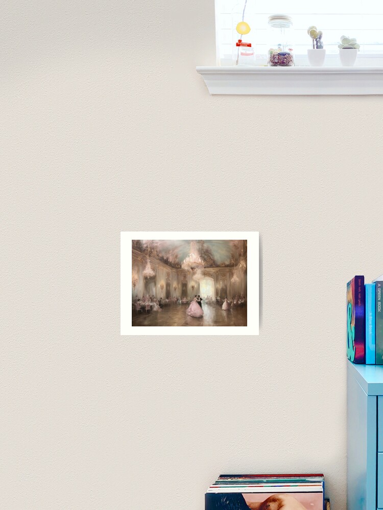 Thumbnail 2 of 3, Art Print, Coquette aesthetic vintage painting of an old pink ballroom designed and sold by CoquetteArt.