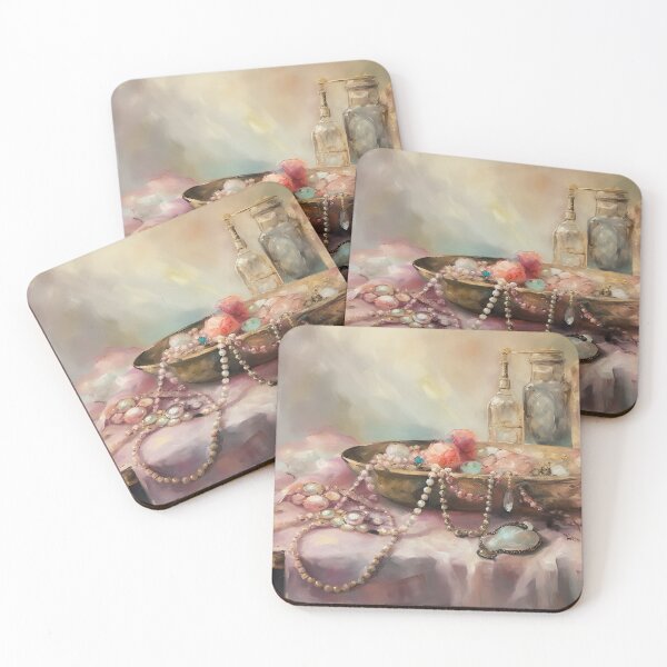 Item preview, Coquette aesthetic vintage painting of a nature morte with jewellery designed and sold by Coquette Art.