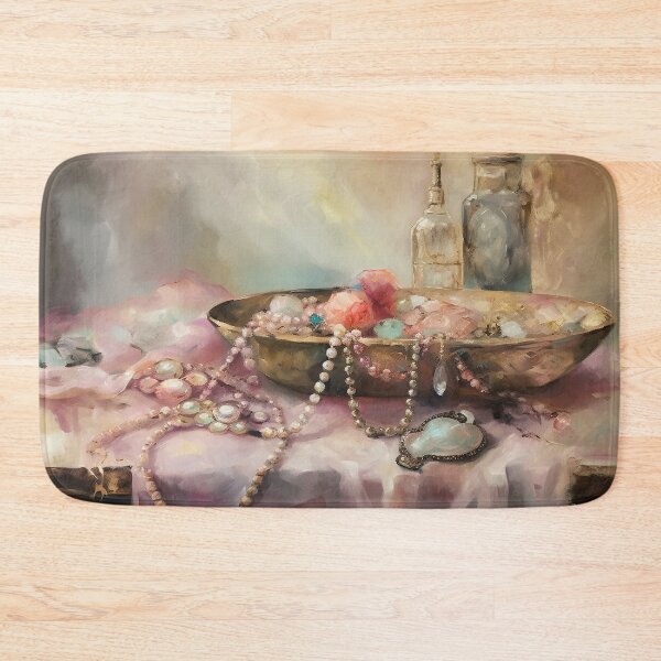 Item preview, Coquette aesthetic vintage painting of a nature morte with jewellery designed and sold by Coquette Art.