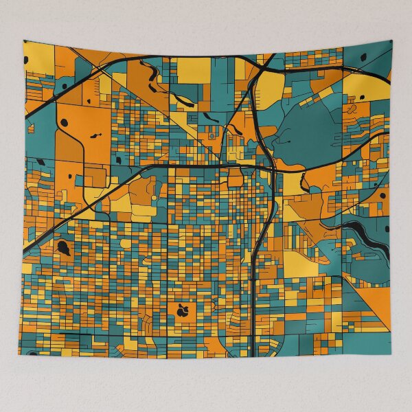 Item preview, Lubbock Map Pattern in Orange & Teal designed and sold by PatternMaps.