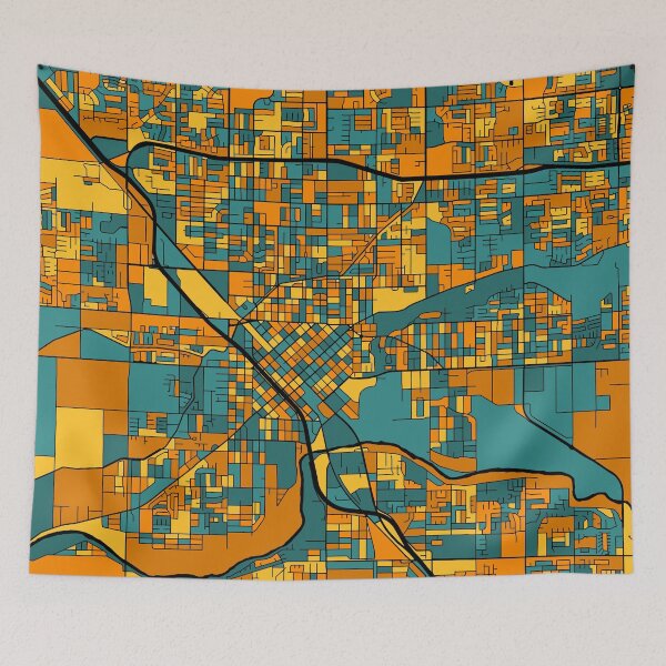 Item preview, Modesto Map Pattern in Orange & Teal designed and sold by PatternMaps.
