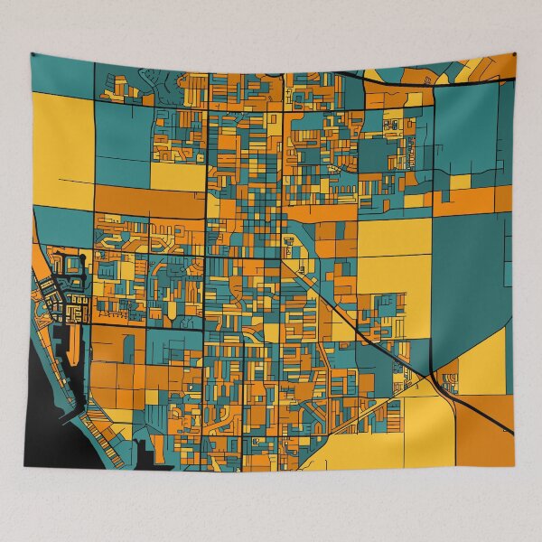 Item preview, Oxnard Map Pattern in Orange & Teal designed and sold by PatternMaps.