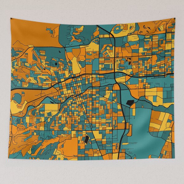 Artikelvorschau, Reno-Kartenmuster in Orange und Blaugrün entworfen und verkauft von PatternMaps.