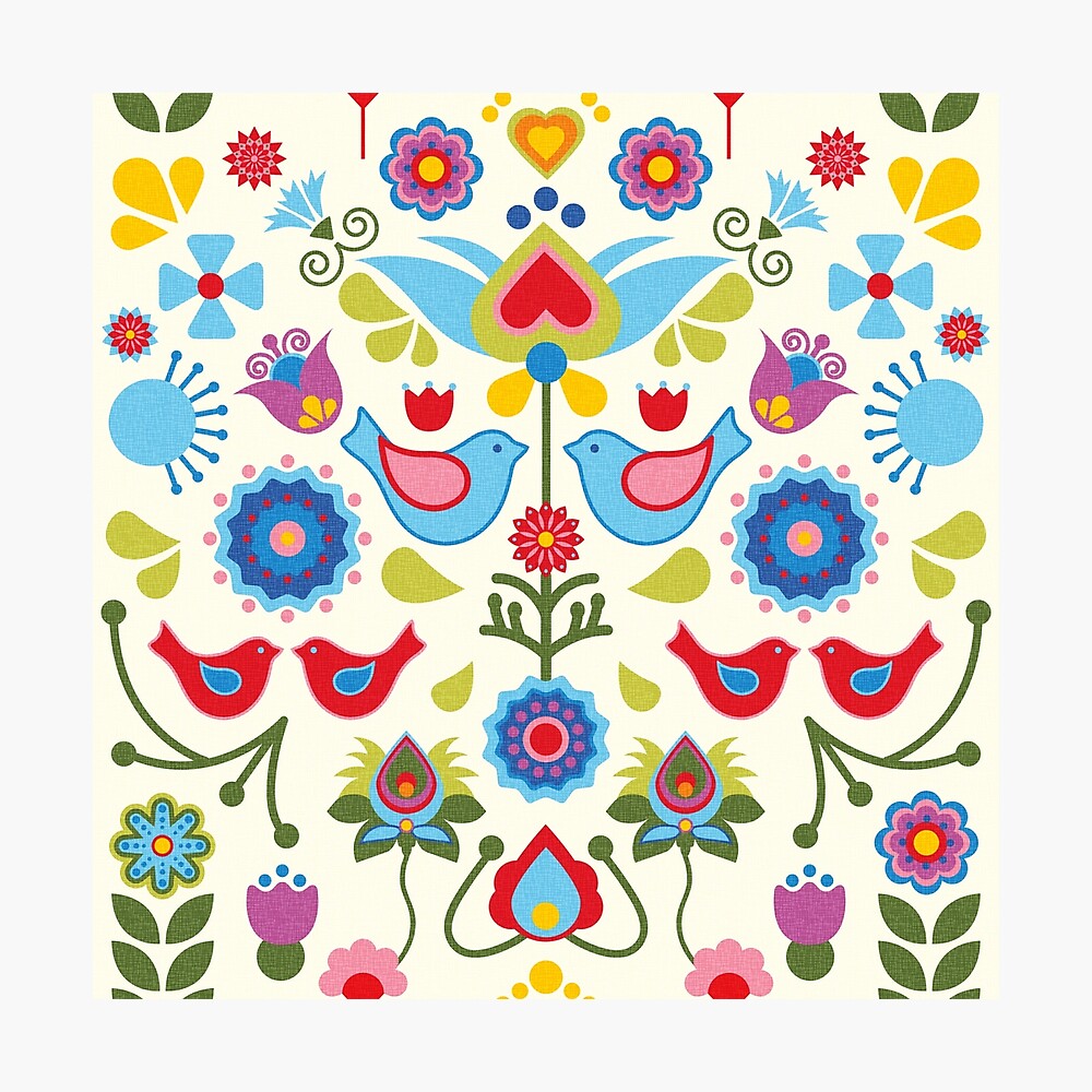 Scandinavian folk art birds and blooms