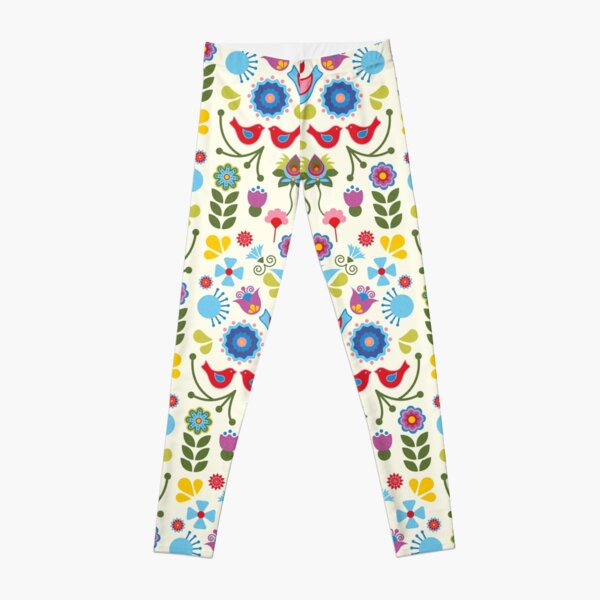 Scandinavian folk art birds and blooms Leggings