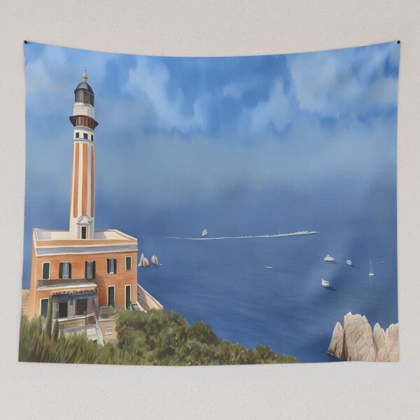 Item preview, Enchanting Capri-Inspired Punta Carena Lighthouse  Painting designed and sold by Tamas Das.