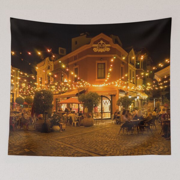 Item preview, Serving People since 1921 - Kapana Plovdiv Alfresco Restaurants at Night designed and sold by Georgia Mizuleva.