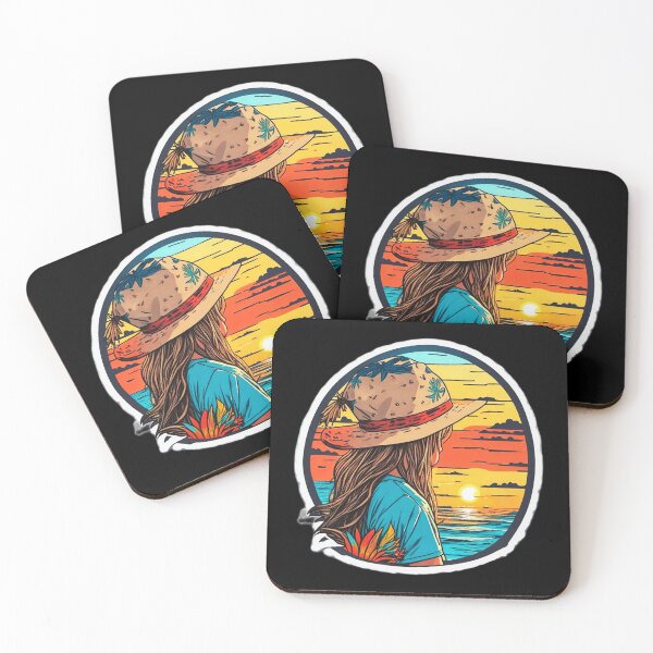 Item preview, Girl with Hat Watching Retro Sunset at The Beach designed and sold by Ridiculam Toga.