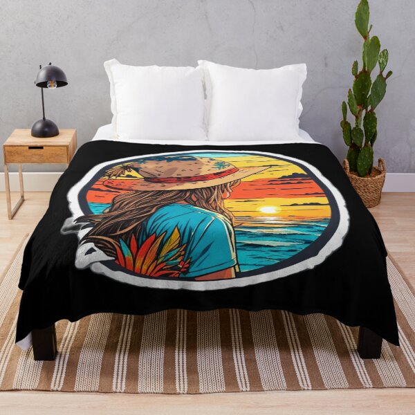 Item preview, Girl with Hat Watching Retro Sunset at The Beach designed and sold by Ridiculam Toga.