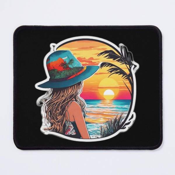 Item preview, Palm Tree Beach Girl Watching Retro Sunset designed and sold by Ridiculam Toga.