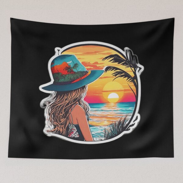 Item preview, Palm Tree Beach Girl Watching Retro Sunset designed and sold by Ridiculam Toga.