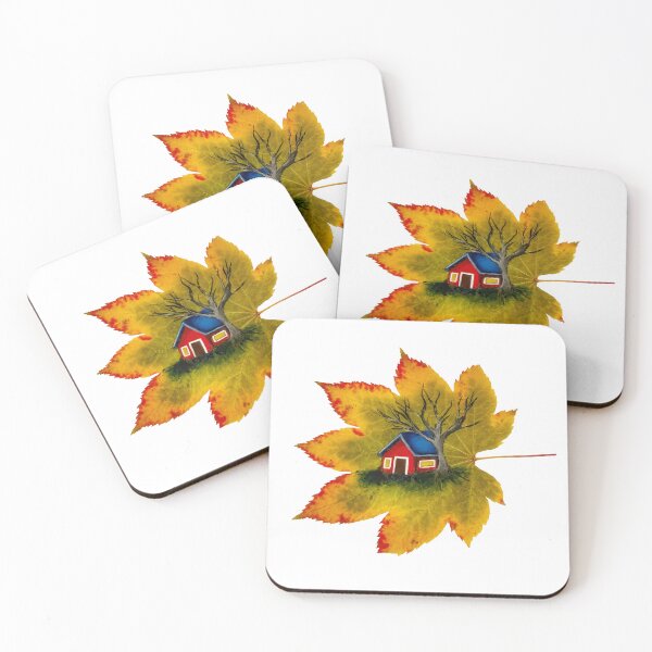 Item preview, Little house acrylic painting on an Autumn leaf designed and sold by Funsize-Art.