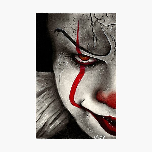 Vista previa del artículo con la obra «retrato realista Payaso it halloween retrato en blanco y negro película horror monstruo miedo globo», diseñado y vendido por claireb69.