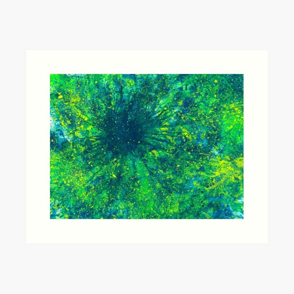 Sacred Token From The Emerald Tablet #610 Original Hand-painted Abstract Painting Detail 4 In Teal Blue Green Yellow Earth Tones Inspired By Gaia Mother Nature Spring Summer Rain Forest Aquatic Plants Art Print