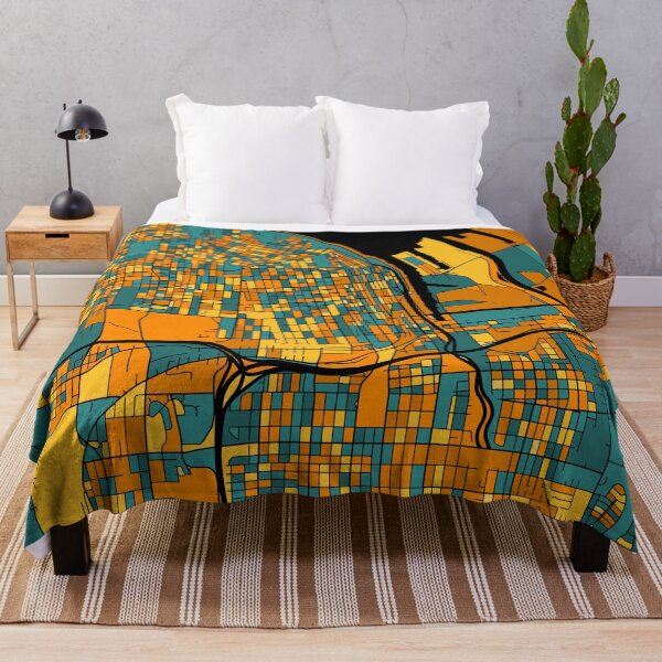 Item preview, Tacoma Map Pattern in Orange & Teal designed and sold by PatternMaps.