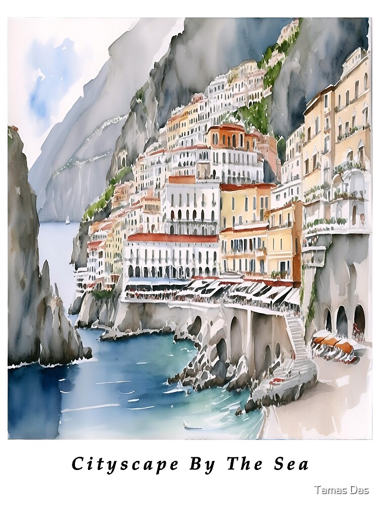 Seaside Town Painting Inspired by Amalfi Coast | Poster