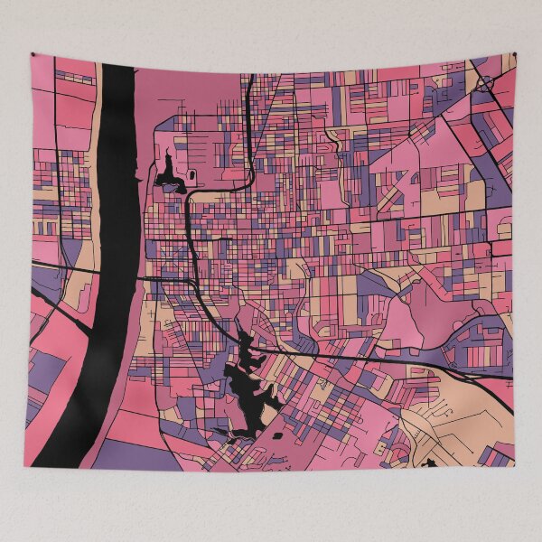 Aperçu de l'œuvre Modèle de carte de Baton Rouge en violet et rose créée et vendue par PatternMaps.