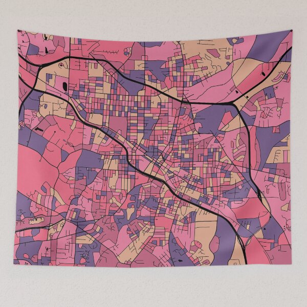 Artikelvorschau, Durham-Kartenmuster in Lila und Rosa entworfen und verkauft von PatternMaps.