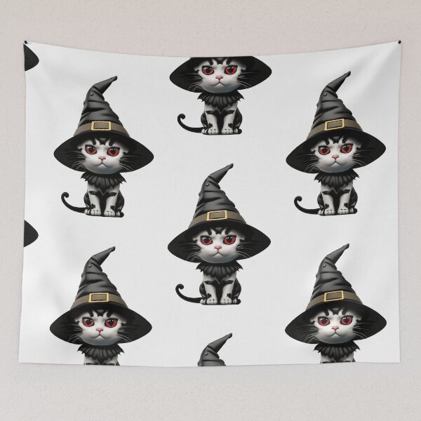 Item preview, Red eyes cat in witch costume sitting alone.  designed and sold by PhotoSticker-YY.