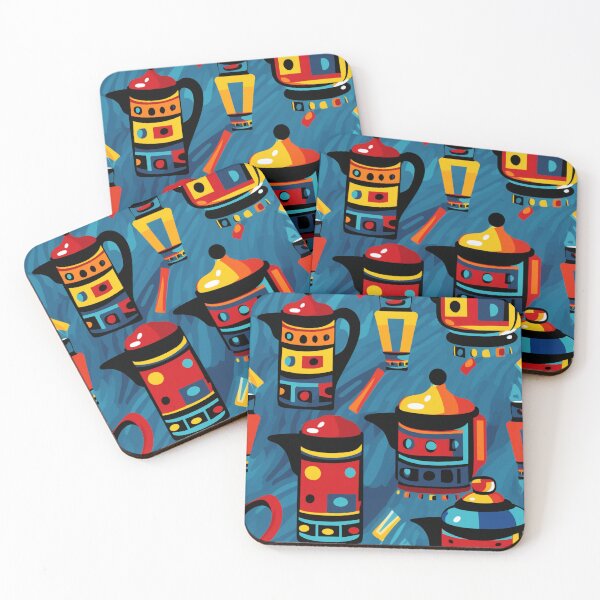 Item preview, Colorful fantasy pattern white blue yellow red black ornament coffee pots designed and sold by G-M-Designs.