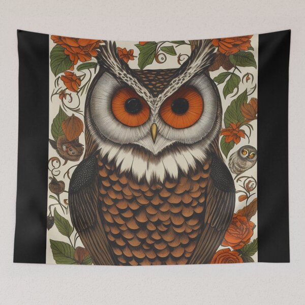 Item preview, Rose Botanical Great Horned Owl Portrait designed and sold by Yellowriversss.