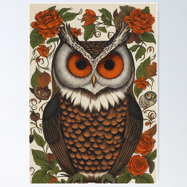 Item preview, Rose Botanical Great Horned Owl Portrait designed and sold by Yellowriversss.