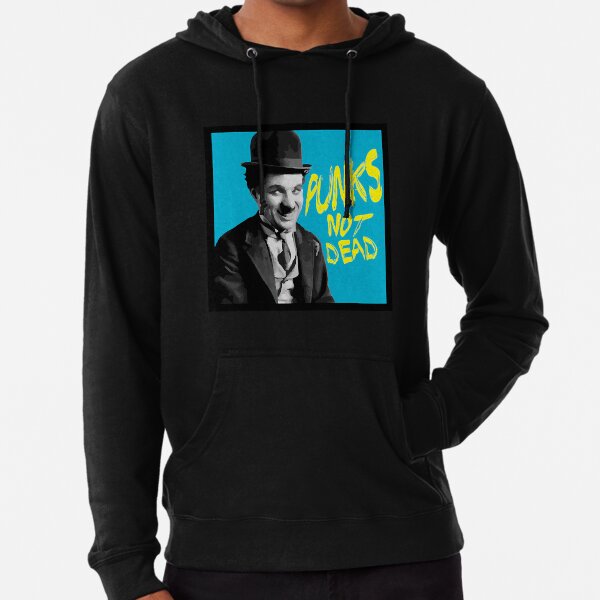 Punks not Dead Charlie Chaplin Typographic Illustration Lightweight Hoodie