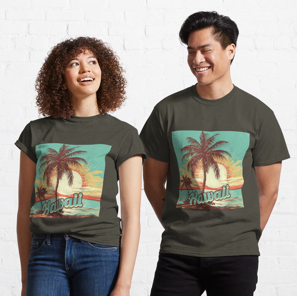 Hawaii Retro Palm Tree Beach 80s Style T-Shirt, Hawaii Palm Tree