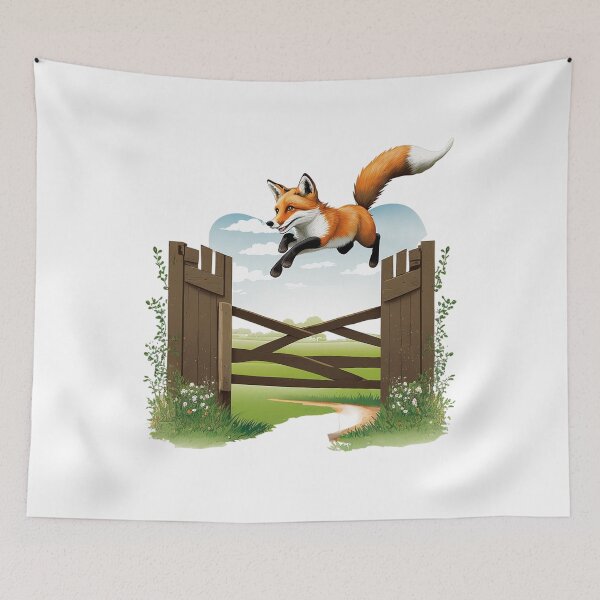 Item preview, A fox jumping over a fence designed and sold by naturemenagerie.