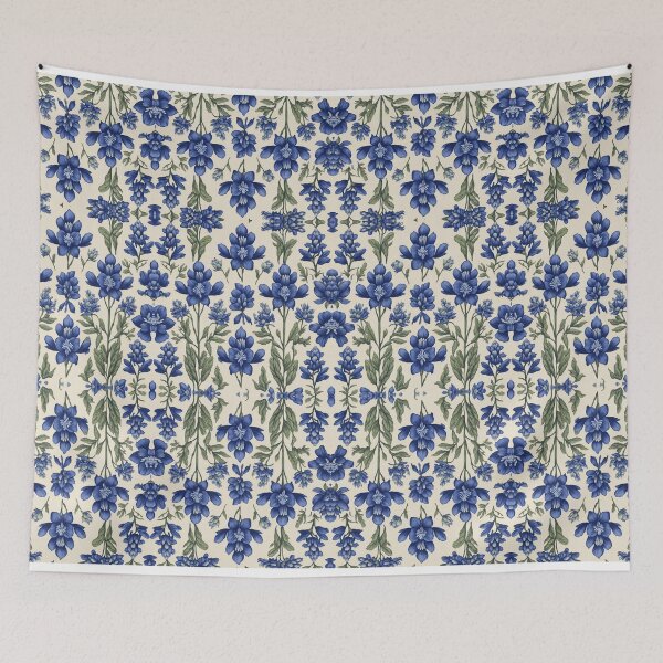 Item preview, Blue Floral Repeat with Green Leafy Stems designed and sold by radhakidesign.