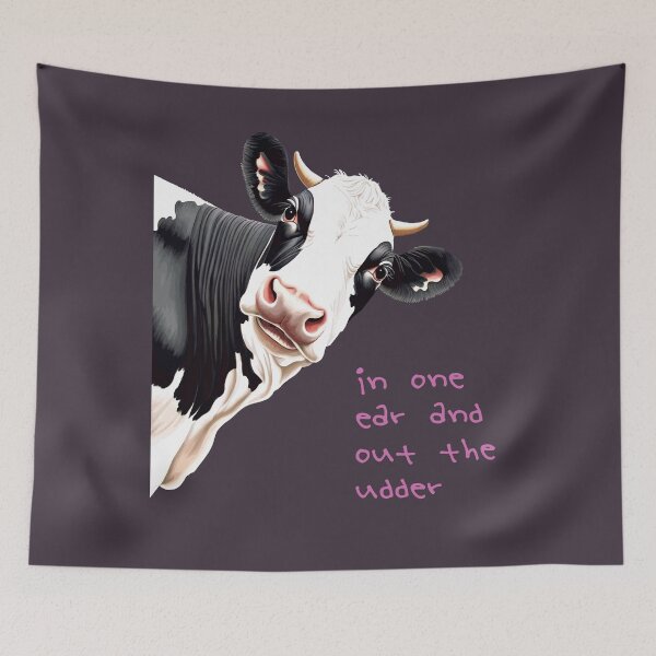 Item preview, In One Ear Out Of The Udder Pun Cartoon Style Cow  designed and sold by taiche.
